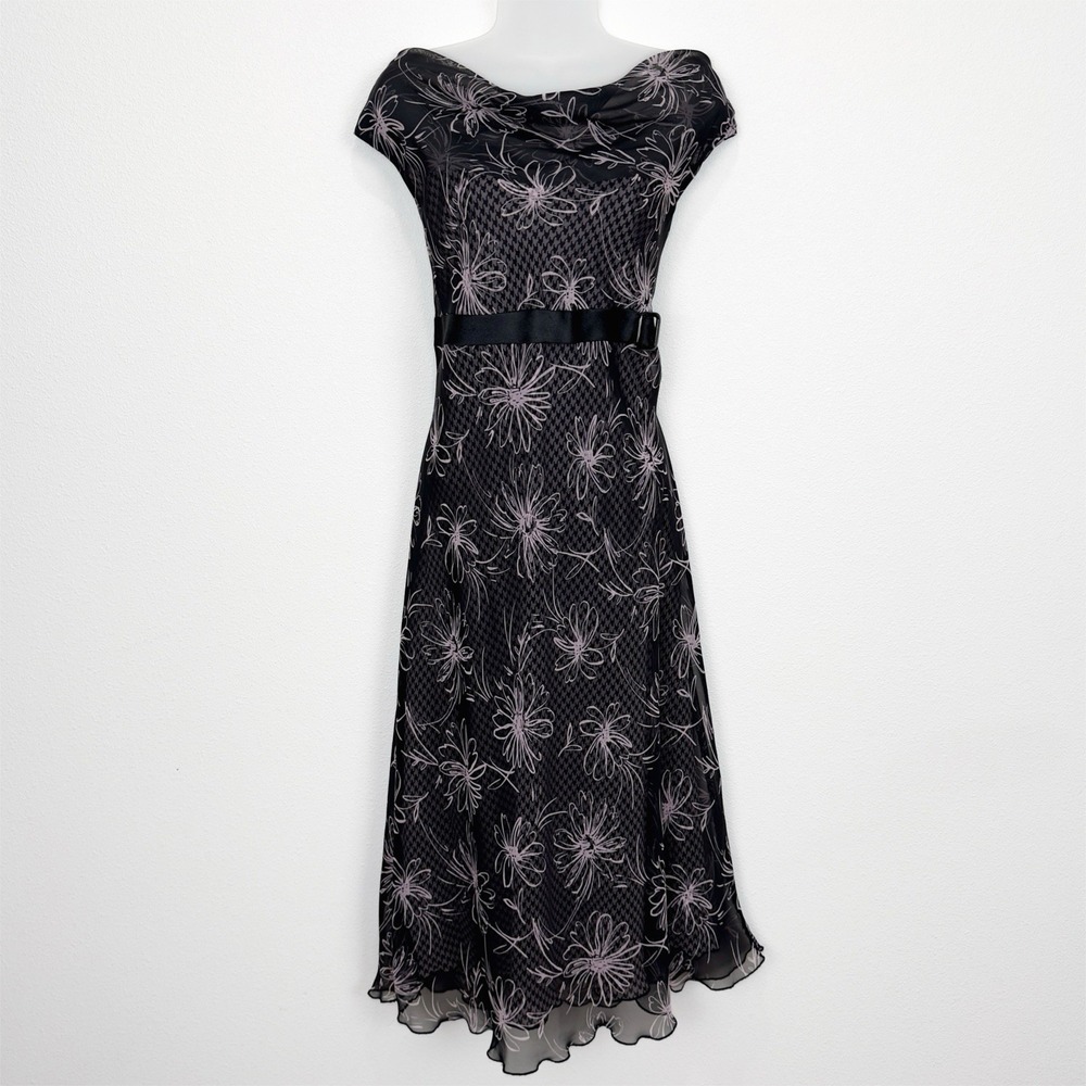 Vtg Meghan Matthews Dress Womens 14 Pink Black‎ Sheer Preppy Y2K 90s Sheer Retro